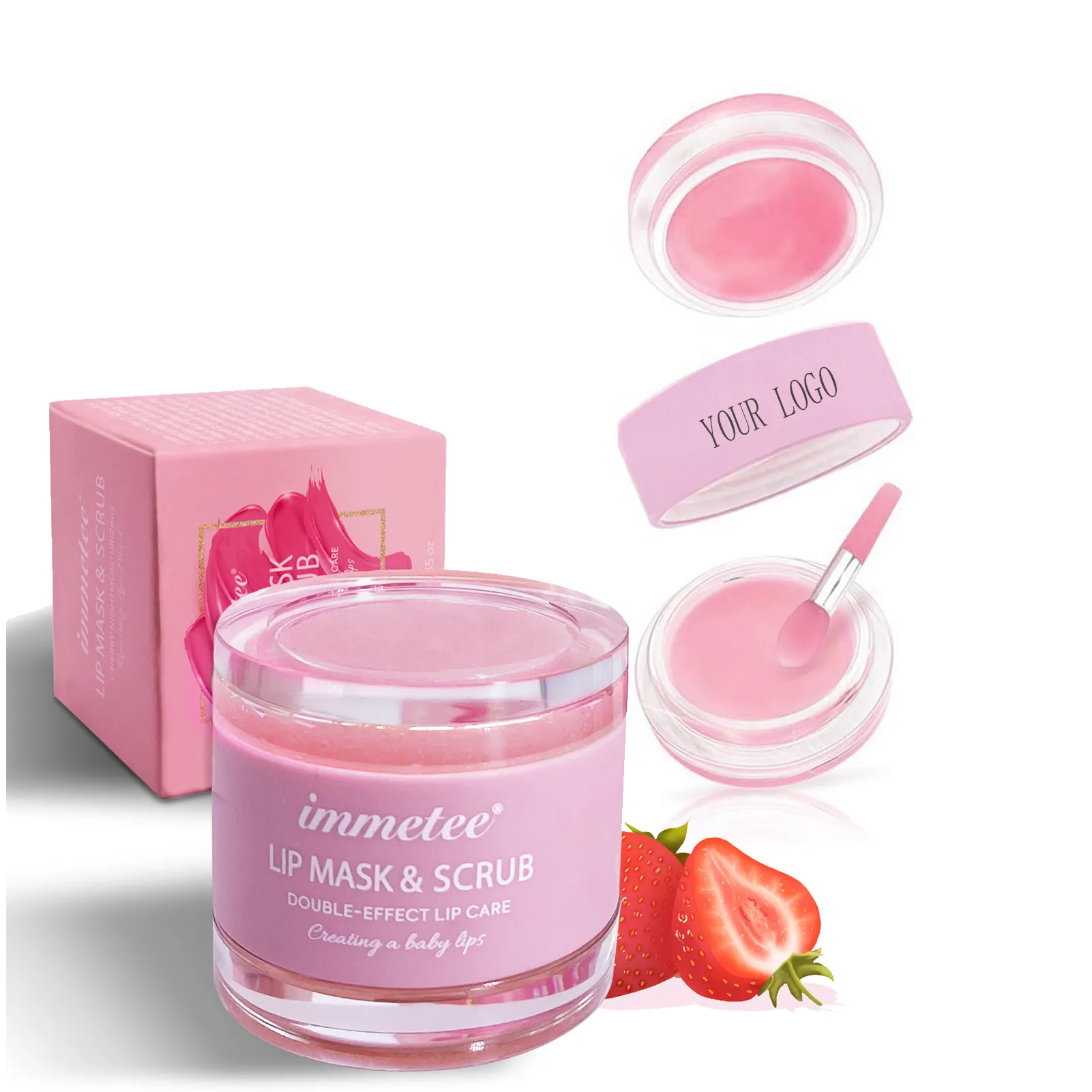 Venda quente Rosa Orgânica Hidratante Lip Balm com Morango Sabor Preço de Fábrica Anti-Secagem com Escova De Lábios