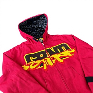 Chaqueta de trabajo de lona de algodón grueso personalizada para hombre, con forro acolchado, capucha, estilo grafiti, streetwear, con cremallera, corte holgado. - Product Image 6