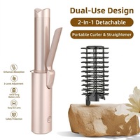 Brosse Coiffante Chauffante Sans Fil Démontable Double Usage en Céramique Ionique, 3 Couleurs au Choix, Anti-Brûlure, LED, Portable, pour Maison et Hôtel
