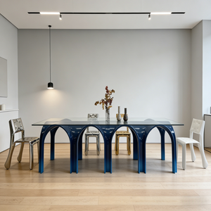 Tavolo da Pranzo e Conferenza Moderno <span class=keywords><strong>in</strong></span> Fibra di <span class=keywords><strong>Vetro</strong></span> <span class=keywords><strong>a</strong></span> Forma di <span class=keywords><strong>Ponte</strong></span> ad Arco per 12 Persone, Piano <span class=keywords><strong>in</strong></span> <span class=keywords><strong>Vetro</strong></span> Rotondo per Arredamento di Ville, Uffici e Showroom - Product Image 1