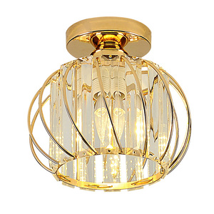 Luminaire de plafond semi-encastré en fer de style européen moderne E27 pour la maison, lampes de plafond en cristal dorées de luxe - Product Image 2