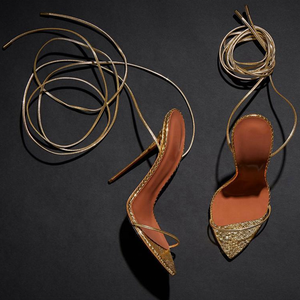 Sandales d'été 2021 dorées à brides croisées, talon fin, bout ouvert pointu, à lacets, chaussures habillées unies pour femme, grande taille 45 - Product Image 6