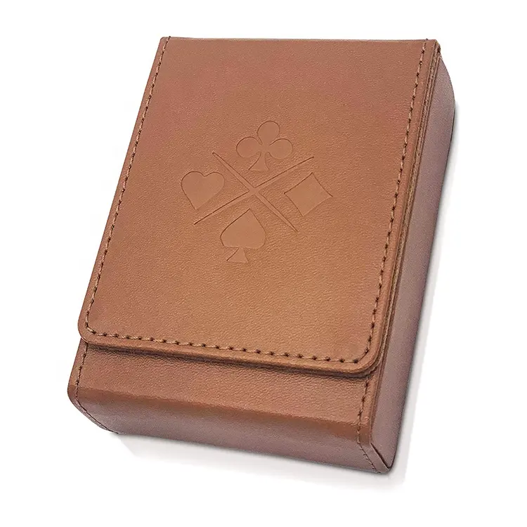 Magnetic Closure Brown Leather Storage Poker Case Clubs Single Deck Playing Card Holder