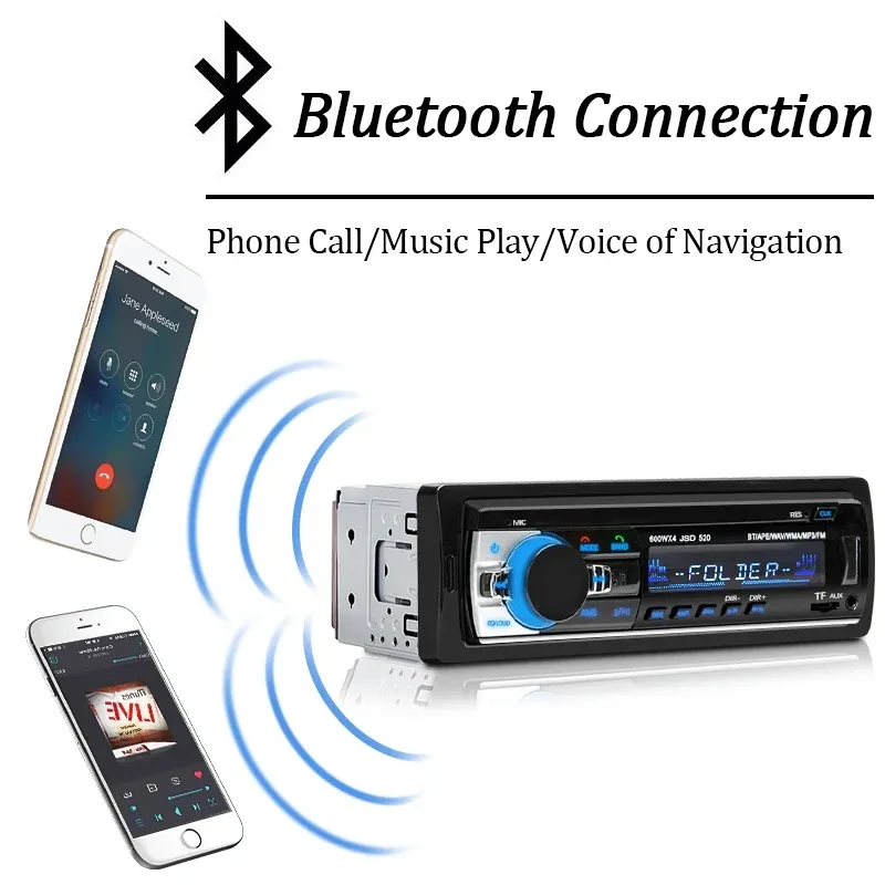 Autoradio Stereo lettore MP3 1 Din FM Audio registratore musicale USB SD AUX ingresso digitale Bluetooth Autoradio In Dash JSD520