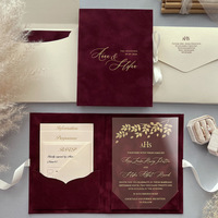Conjunto de Invitaciones de Boda de Lujo Personalizadas con Impresión OEM, Inserto de Tarjeta con Bolsillo, Estampado en Relieve y Terciopelo
