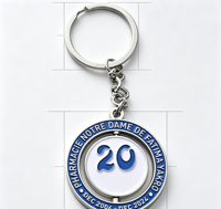 Porte-clés promotionnels personnalisés OEM en alliage de zinc, rotatifs double face, avec logo lettre émaillé imprimé UV, pour anniversaire d'entreprise