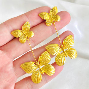 Golden Butterfly Stud Dangle Designer 18K Gold Plated Luxury Elegant Double Butterfly Drop Pendientes para mujer - Product Image 4