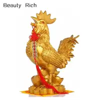 Zodiaco cinese Gallo statua Anno D'oro Resina Figurine Da Collezione + Trasporto Set di 5 Fortunato di Fascino Antico Monete sul Rosso stringa