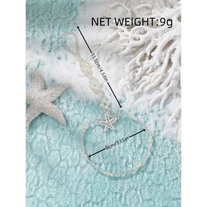 Tobillera para Mujer, Imitación de Perla, Cristal, Estrella de Mar, Estilo Bohemia, Joyería para Fiesta en la Playa, Cadena Plateada - Product Image 6