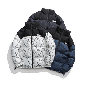 Veste d'hiver en duvet chaude et épaisse à imprimé de lettres pour hommes, veste décontractée - Product Image 1