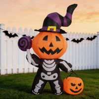 Décoration gonflable d'Halloween classique de 1,67 m pour extérieur, citrouille, squelette, fantôme, avec LED, impression sérigraphiée, imperméable, effrayante pour jardin et fêtes
