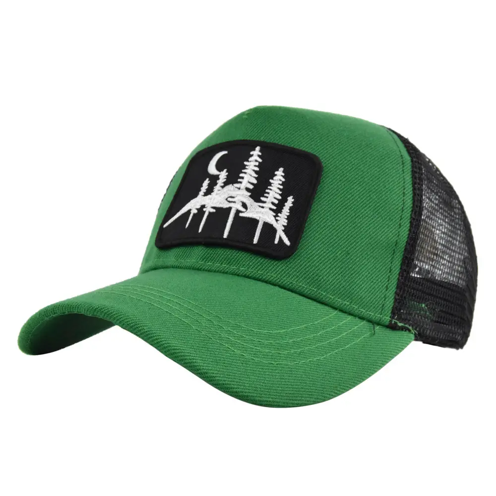 2024 produk baru Fashion 6 panel tepi melengkung warna solid murni multiwarna cepat kering setengah hutan patch topi trucker luar ruangan