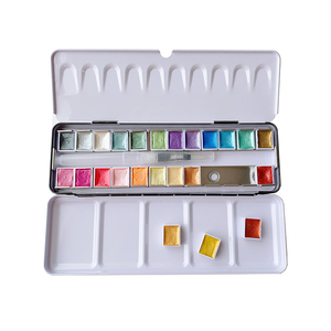 Juego de 24 pinturas de acuarelas metálicas con pincel, pigmento perlado y brillo, caja de lata - Product Image 4