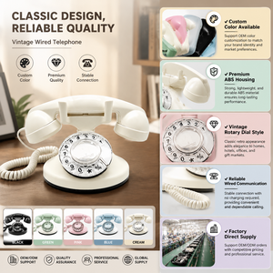 Téléphone fixe filaire à cadran rotatif vintage, téléphone de bureau rétro en plastique ABS pour la décoration de la maison et du bureau - Product Image 2