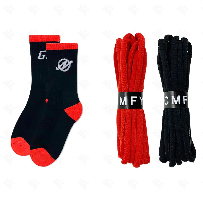 Iyi satış yetişkin çorap özel tasarım basketbol çorapları örgü serin dayanıklı spor hediye çorap siyah ayakkabı bağı seti