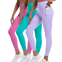 7081 haute élastique serré Double face Polyamide couleur unie poche coupe ajustée sport course Fitness Yoga Leggings