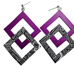 Boucles d'oreilles tendance à clipser pour femme, en résine acrylique, bijoux fantaisie, motif damier noir et blanc, forme carrée - Product Image 2