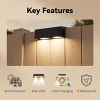 Lampe solaire murale LED double à 3 couleurs commutables, étanche IP65, en aluminium, pour clôture de jardin, sans câblage, sans perçage, pour aménagement paysager