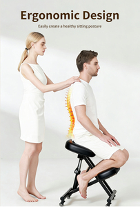 Chaise à genoux ergonomique moderne réglable en hauteur en cuir PU avec cadre métallique pivotant à 360° et roulettes, fabrication directe OEM ODM - Product Image 2