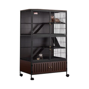 Grande gabbia per animali Meta piccoli, gabbia per cincillà con rampe rimovibili e doppia porta, con armadietto, mobili in legno per animali domestici - Product Image 2