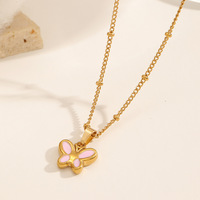 Collier pendentif papillon et fleur en acier inoxydable plaqué or 18 carats, étanche, avec libellule, pour femme - Grande Vente DS