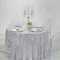 Nappe de table en dentelle brodée de sequins argentés pour mariage, banquet et salle de réception