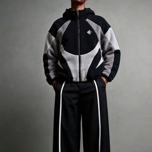<span class=keywords><strong>Veste</strong></span> décontractée pour homme en polaire à blocs de couleur contrastés, coupe ample, fermeture éclair intégrale, écologique, style streetwear, pour l'hiver et les activités de plein air - Product Image 1