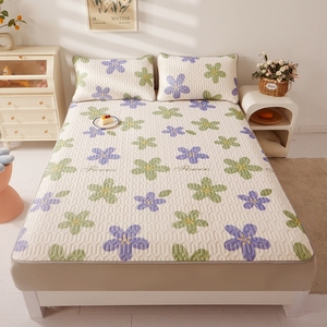 Drap plat de <span class=keywords><strong>lit</strong></span> froid en tissu antidérapant en soie de glace durable lavable en Machine douce couvre-<span class=keywords><strong>lit</strong></span> en Latex de 5mm d'épaisseur avec deux taies d'oreiller - Product Image 2