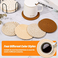 Ensemble de 8 sous-verres avec support, en coton tissé, 8 couleurs, absorbants, minimalistes, faits à la main, protection de table, maison, cuisine