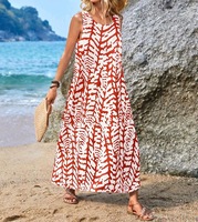 Robe longue vintage sans dos à bretelles fines imprimé feuilles, confortable pour l'été, idéale pour la plage et les vacances, légère