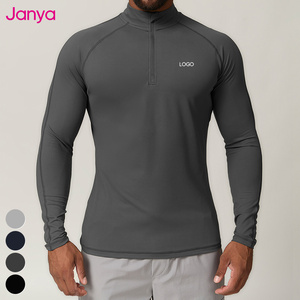 Custom Logo Men's Activewear Stand up Collar Running Top <strong>Half</strong> Zip Long <strong>Sleeve</strong> Workout <strong>T</strong> <strong>Shirts</strong> Gym Fitness Sports <strong>Shirt</strong> for Men - Product Image 1