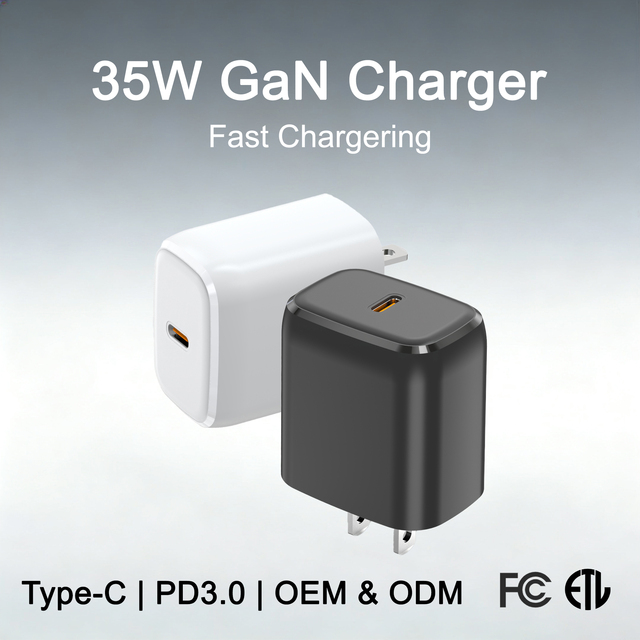 35W PD 3.0 GaN Dual-Port (USB-A + USB-C) Eco-Friendly Charger with US Plug OTP & OVP Protection for Phone/Laptop