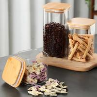 Boîte de conservation carrée hermétique en verre borosilicate avec couvercle en bambou + coussin en silicone, écologique, multifonctionnelle, pour la cuisine