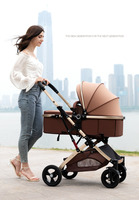 Ensemble poussette et siège auto de luxe XCD 3-en-1, pliable, cadre en alliage d'aluminium, landau de voyage, matériaux en lin et coton, capacité de charge de 20 kg
