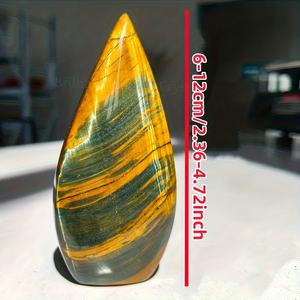 Vente en gros de pierres de cristal œil de tigre bleu et jaune en forme de larme, avec des inclusions et des cavités cristallines, pierre polie pour la décoration de la maison et du bureau - Product Image 4