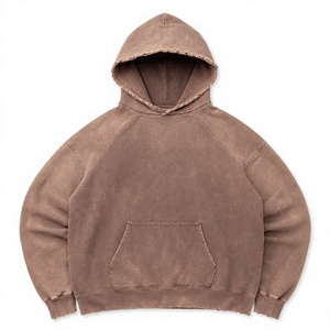 Sweat-shirt à capuche oversize en molleton épais délavé à l'acide avec bordure effilochée et poche kangourou - Product Image 1