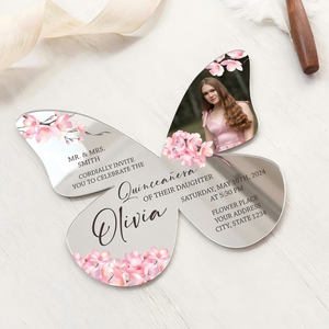 Invitación de Quinceañera en Acrílico con Forma de Mariposa en Oro Rosa, Espejo Plateado, Invitación de <span class=keywords><strong>Mis</strong></span> XV Años con Mariposa y Foto Personalizada - Product Image 1