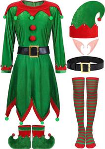 Costume de cosplay d'elfe pour filles et adultes, pas cher, en velours polyester rouge, pour Halloween, fête de fin d'année - Product Image 3