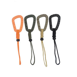 Porte-clés en plastique tressé avec mousqueton en D, cordon en nylon, <span class=keywords><strong>sangle</strong></span> de poignet anti-perte pour extérieur, noir, orange, kaki - Product Image 1