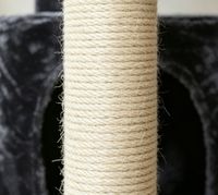 Structure d'escalade compacte pour chat à 3 niveaux de 102 cm avec panneau E1, niche en peluche, rampe en sisal et perchoirs, emballage en carton pour présentation en animalerie