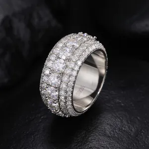 Luxe 5 Rijen Moissanite Ring Mannen 925 Sterling Zilver Glanzende Mode Sieraden Passeert Diamant Tester Verloving Wit Gouden Afwerking