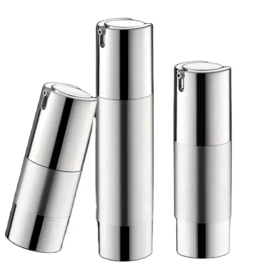 Botella de aluminio sin aire de 15ML, 30ML, 50ML, 100ML, botella redonda de plata, bomba sin aire de 30ml