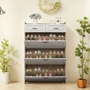 Sleek White Wooden Design Space-Saving Flip-Style <strong>Narrow</strong> <strong>Shoe</strong> <strong>Cabinet</strong> Perfect for Corridors - Product Image 4