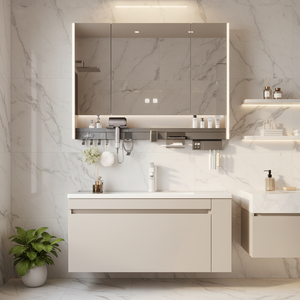 <span class=keywords><strong>Lavabo</strong></span> vasque mural en bois massif multicouche au design moderne <span class=keywords><strong>Meuble</strong></span> <span class=keywords><strong>de</strong></span> <span class=keywords><strong>salle</strong></span> <span class=keywords><strong>de</strong></span> <span class=keywords><strong>bain</strong></span> Bassin intégré en céramique Miroir multifonctionnel - Product Image 5