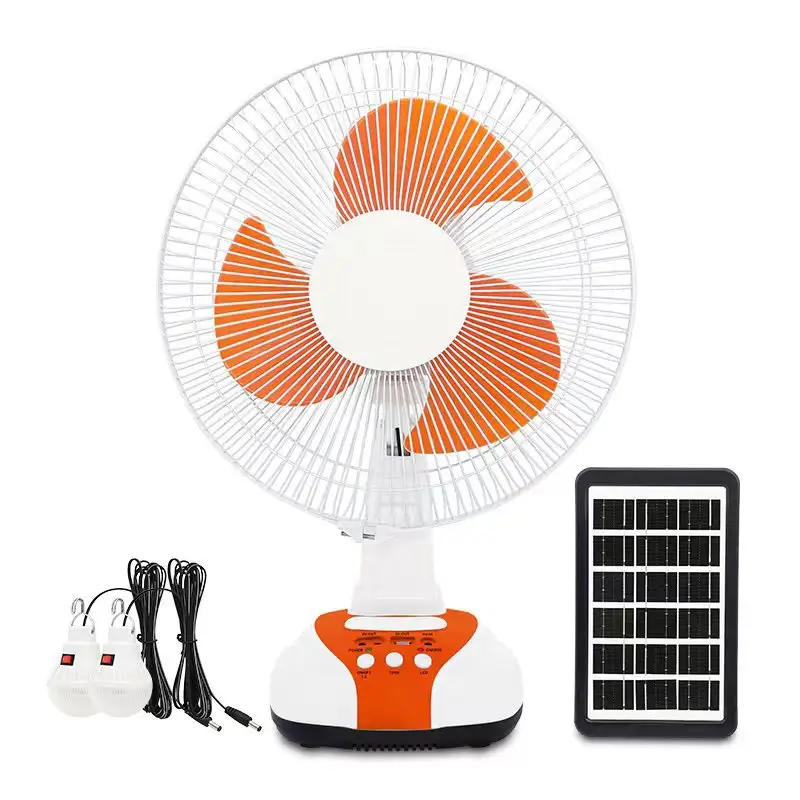12 Inches Solar Power Fan Rechargeable Solar AC DC Stand Pedestal Fans Outdoor Camping Solar Desk Fan With Light