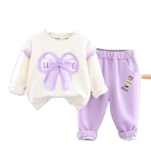 Children's Winter 2024 New Sports Set Bow Fried Street Children's Spring and Autumn Sweater Casual Two Piece Set