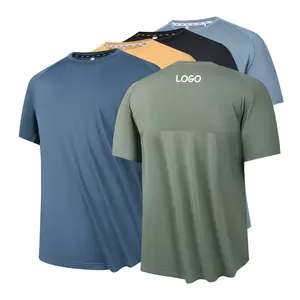 Men Gym Polyester Running T-shirt Short Sleeve Casual Shirt Male Fitness Bodybuilding Workout Tee Tops Summer Clothing