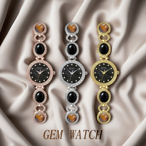 Montre-bracelet pour femme Gezfeel, pierres précieuses rouges et vertes, acier inoxydable, mouvement à quartz analogique rond, 30 mm, style élégant - Product Image 6