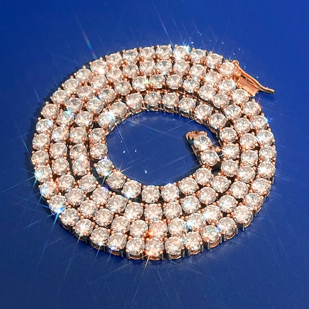 Chaîne de tennis populaire remplir diamant naturel rond brillant Hip Hop réglage de broche coloré 5A Zircon 925 collier de tennis en argent