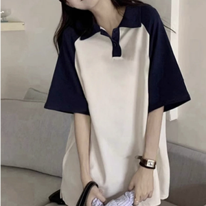 Polo de Manga Corta para Mujer, Diseño Color Block, Tejido, Corte Regular, Diseño Sólido con Dobladillo Plegado - Product Image 2
